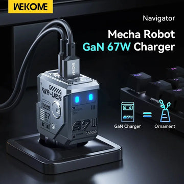 WEKOME Robot 67W GaN Fast Charger Type C Quick Charge QC4.0 PD3.0 PPS Fast USB Charger for iPhone Samsung Xiaomi Tablets Macbook