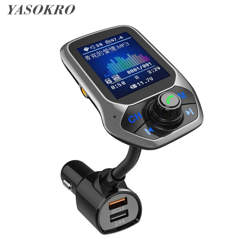 1.8 inch Color Display Bluetooth-compatible Handsfree Car Kit 3 USB Port QC3.0 Car Charger-FM Transmitter Car MP3 Music Player