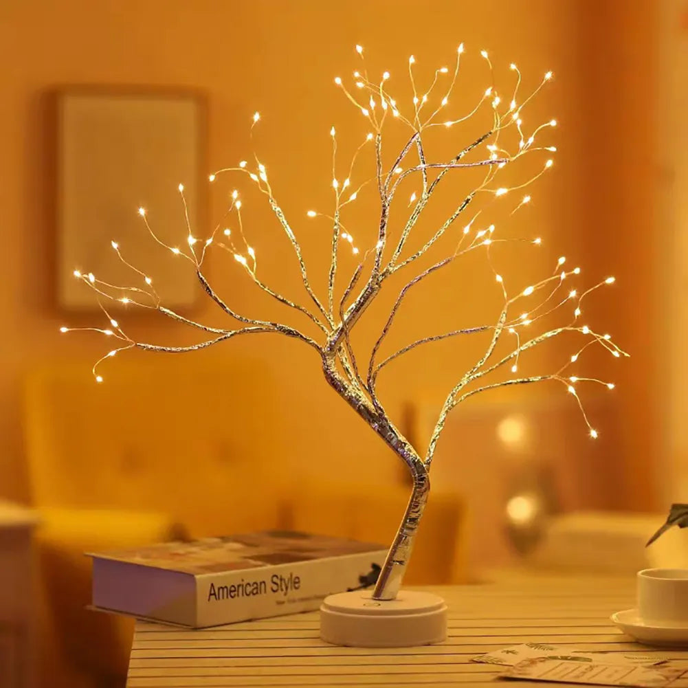 Fairy Light Spirit Tree Lamp Sparkly Tree Lamp Battery/USB Operated LED Mini Tree Warm Light Pearl Starry Night Light