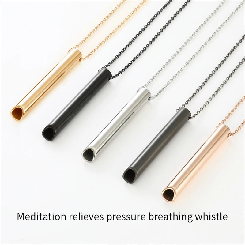 Stainless Steel Mindfulness Breathing Necklace for Men and Women Relieve Stress Pendant Anxiety Attack Relieve Meditation Tool
