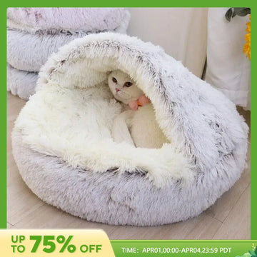 Plush Round Cat Bed Pet Mattress Warm Soft Comfortable Basket Cat Dog 2 in 1 Sleeping Bag Nest for Small Cat Puppy