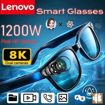 Lenovo AI Smart Wireless Glasses with Bluetooth, Remote 8K Control Touch, Photo Camera Recording Voice Assistant Translator.