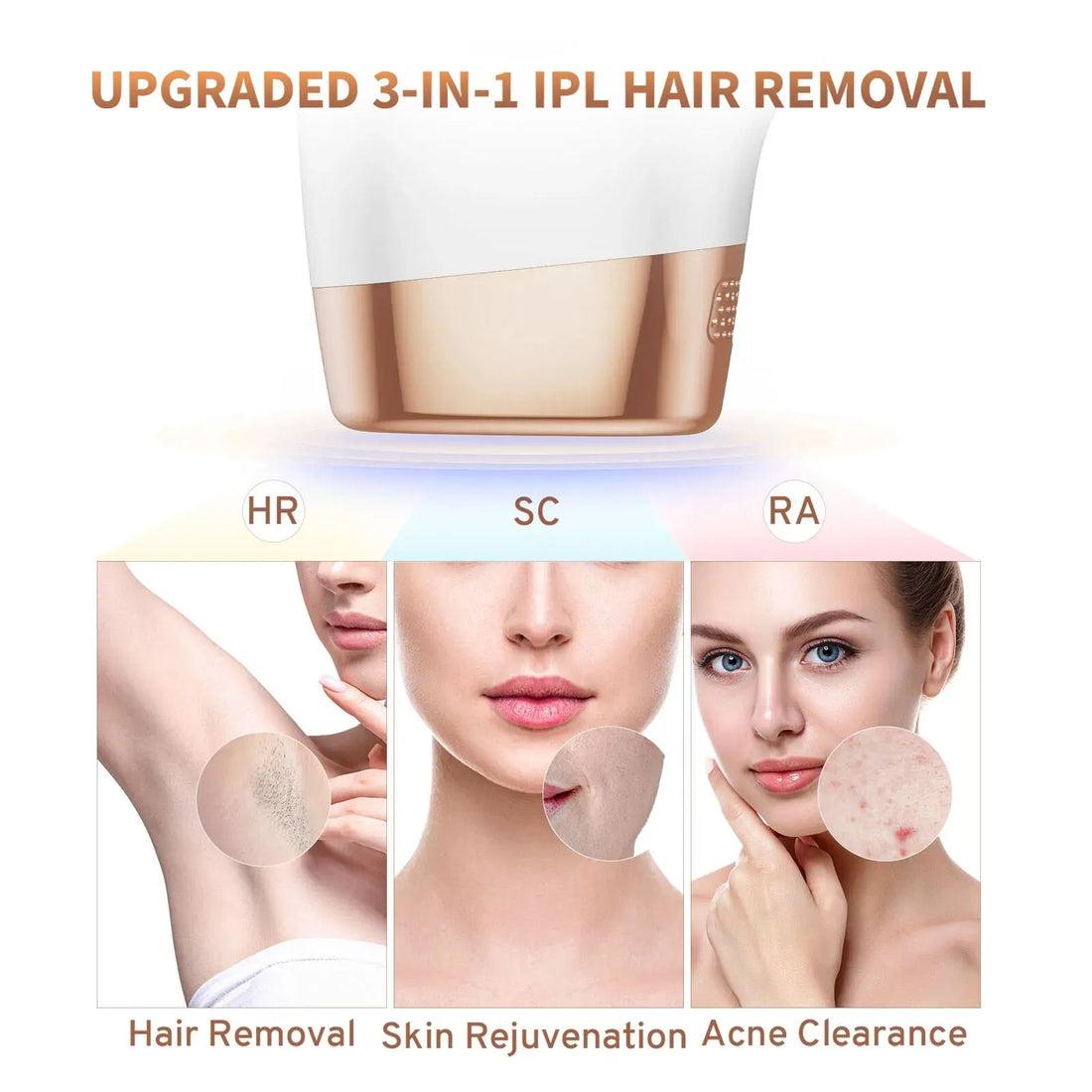 IPL Laser Hair Removal Devices - HR RA SC 3 in 1,9 Levels 999900 Flashes Permanent Painless Epilator,Women Whole Body Treament