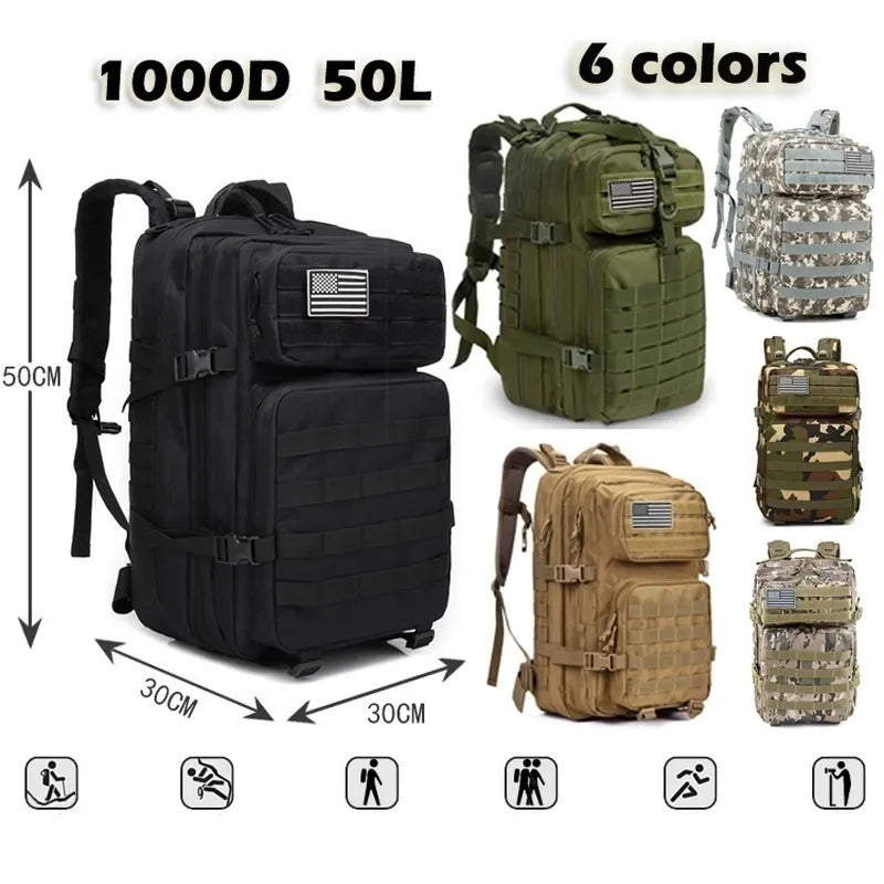 30L/50L 1000D Nylon Waterproof Trekking Fishing Hunting Backpack. Outdoor Military Rucksacks Tactical Sports Camping Hiking.