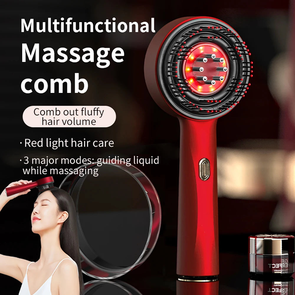 EMS Electric Massage Comb Vibration Red Light Therapy Hair Growth Massage Scalp Brush Anti Hair Loss Liquid Oil Applicator