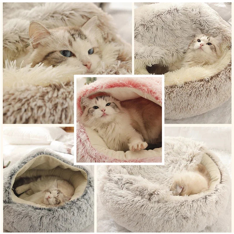 Winter Long Plush Pet Cat Bed Round Cat Cushion Cat House 2 In 1 Warm Dog Basket Cat Sleep Bag Cat Nest Kennel For Small Dog Cat