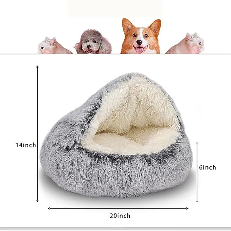 Plush Round Cat Bed Pet Mattress Warm Soft Comfortable Basket Cat Dog 2 in 1 Sleeping Bag Nest for Small Cat Puppy