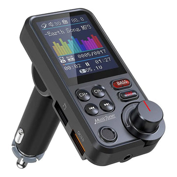 1.8 Inch Wireless Car Bluetooth FM Transmitter-Aux Supports QC3.0 Charging Treble and Bass Sound Music Player