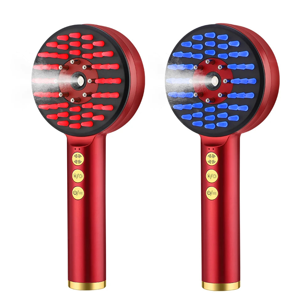 EMS Electric Massage Comb Vibration Red Blue Light Therapy Hair Growth Massage Scalp Brush Anti Hair Loss Liquid Oil Applicator