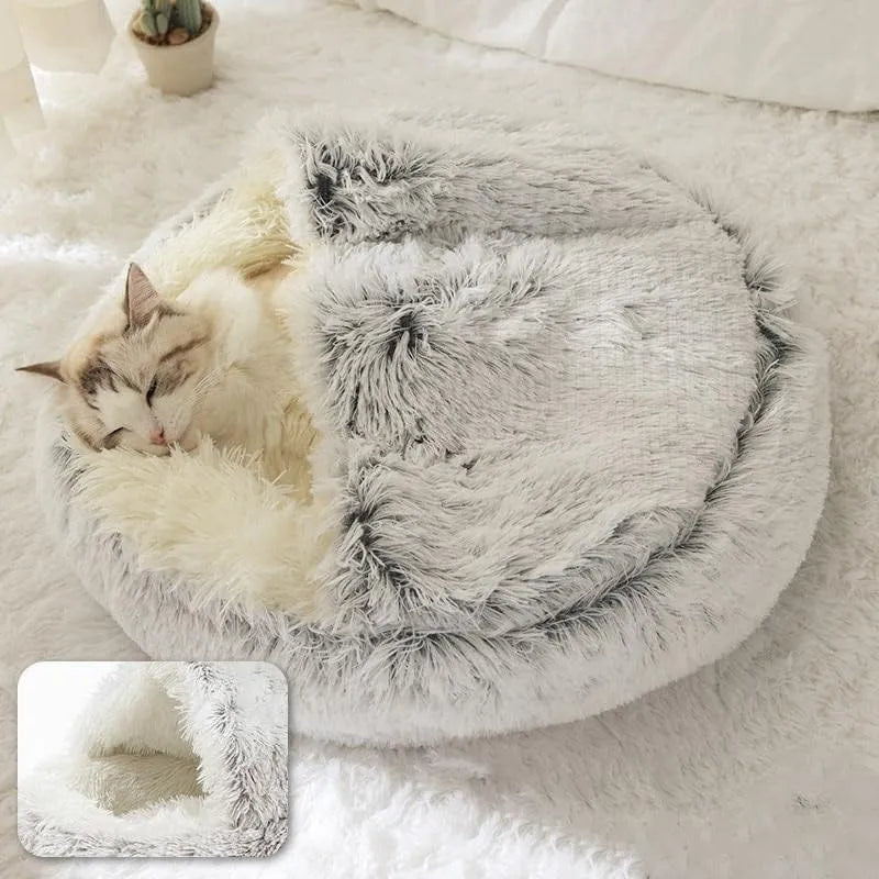 Plush Round Cat Bed Pet Mattress Warm Soft Comfortable Basket Cat Dog 2 in 1 Sleeping Bag Nest for Small Cat Puppy