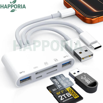 New 5 In 1 SD Card Reader USB HUB for iPhone 12 13 14 15 16 17 Huawei USB 3.0 Type C to SD.
