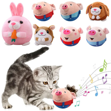 Interactive Cartoon Pig Plush Dog Toy USB Rechargeable-Bouncing Ball for Training and Entertainment for Pets
