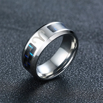 Vnox Twelve Constellations Rings for Men Women 8mm Stainless Steel-Anel Male Classic Carbon Fiber 12 Horoscope Ring