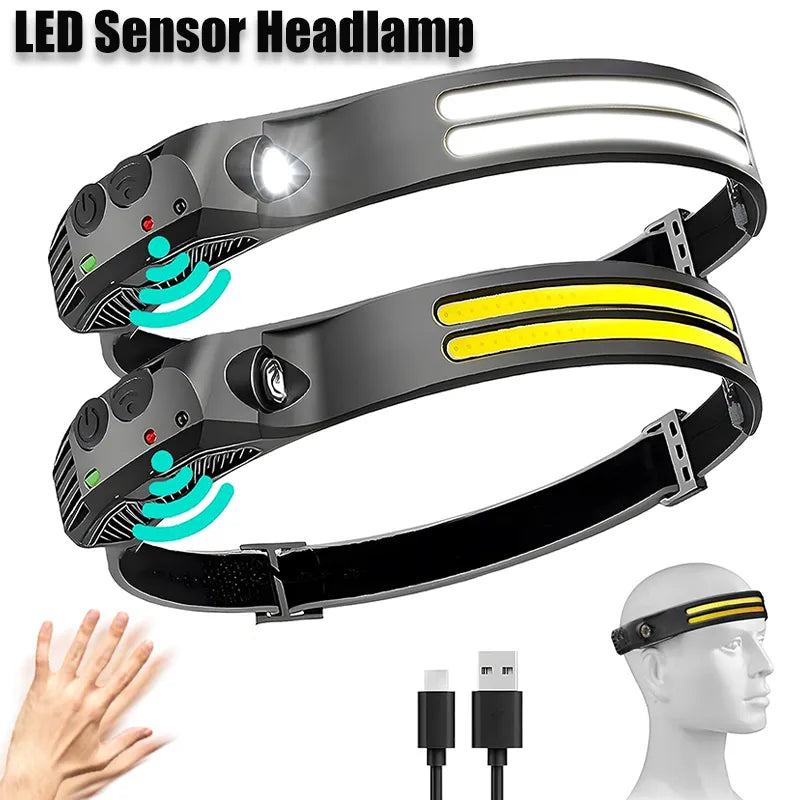 USB Rechargeable LED Sensor Headlamp Waterproof for Fishing and Camping